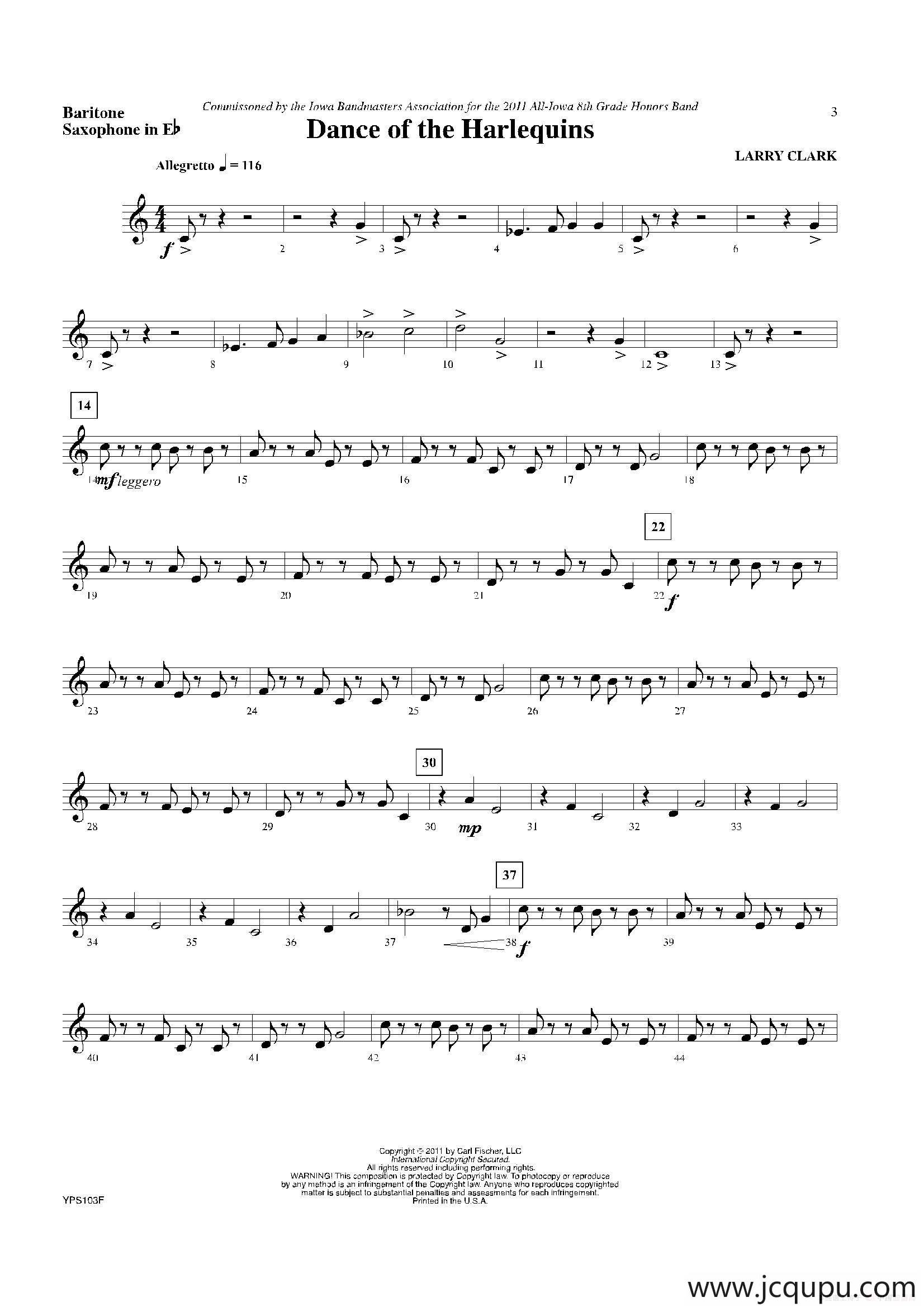 Dance of Harlequins（低音萨克斯分谱 ）简谱