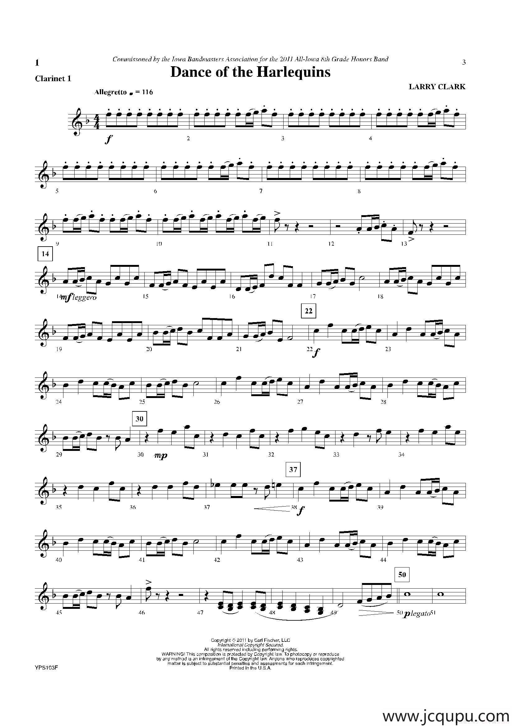 Dance of Harlequins（黑管 1 分谱）简谱