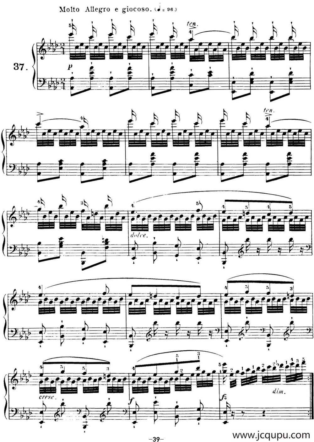 40首车尔尼Op.299钢琴快速练习曲（NO.37）简谱