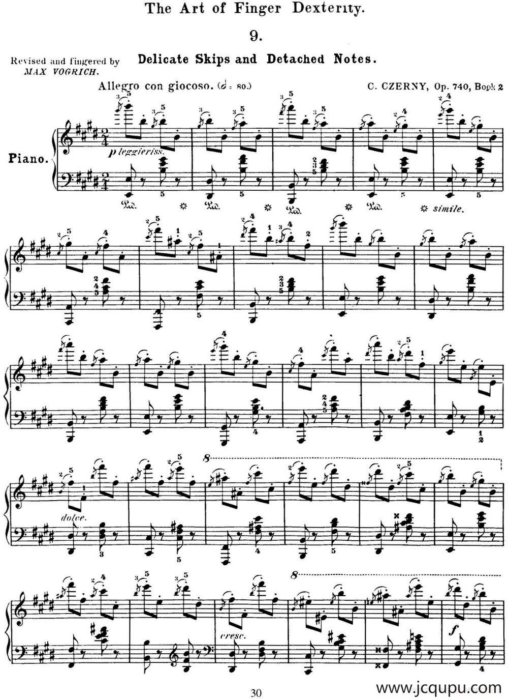 50首车尔尼Op.740钢琴手指灵巧技术练习曲（NO.9）简谱