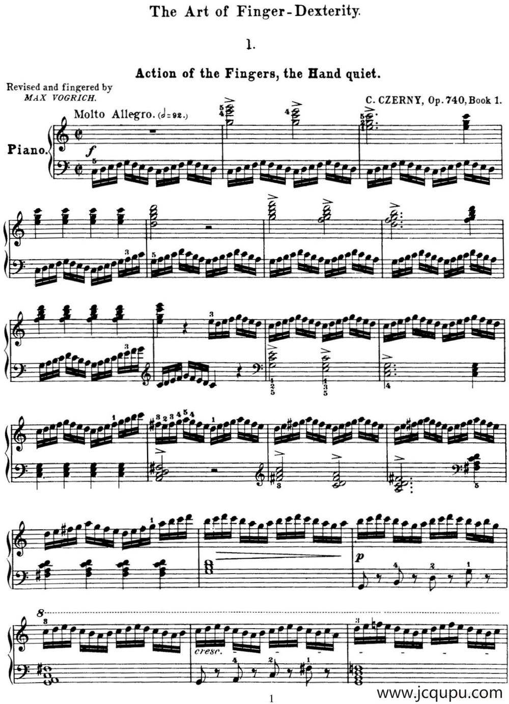 50首车尔尼Op.740钢琴手指灵巧技术练习曲（NO.1）简谱