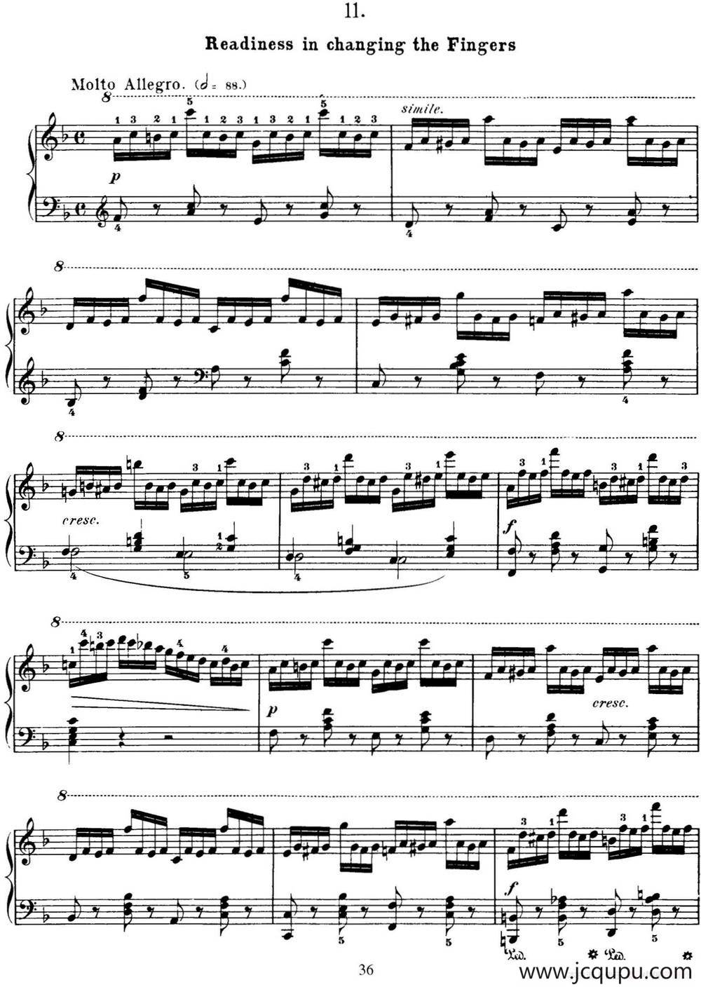 50首车尔尼Op.740钢琴手指灵巧技术练习曲（NO.11）简谱