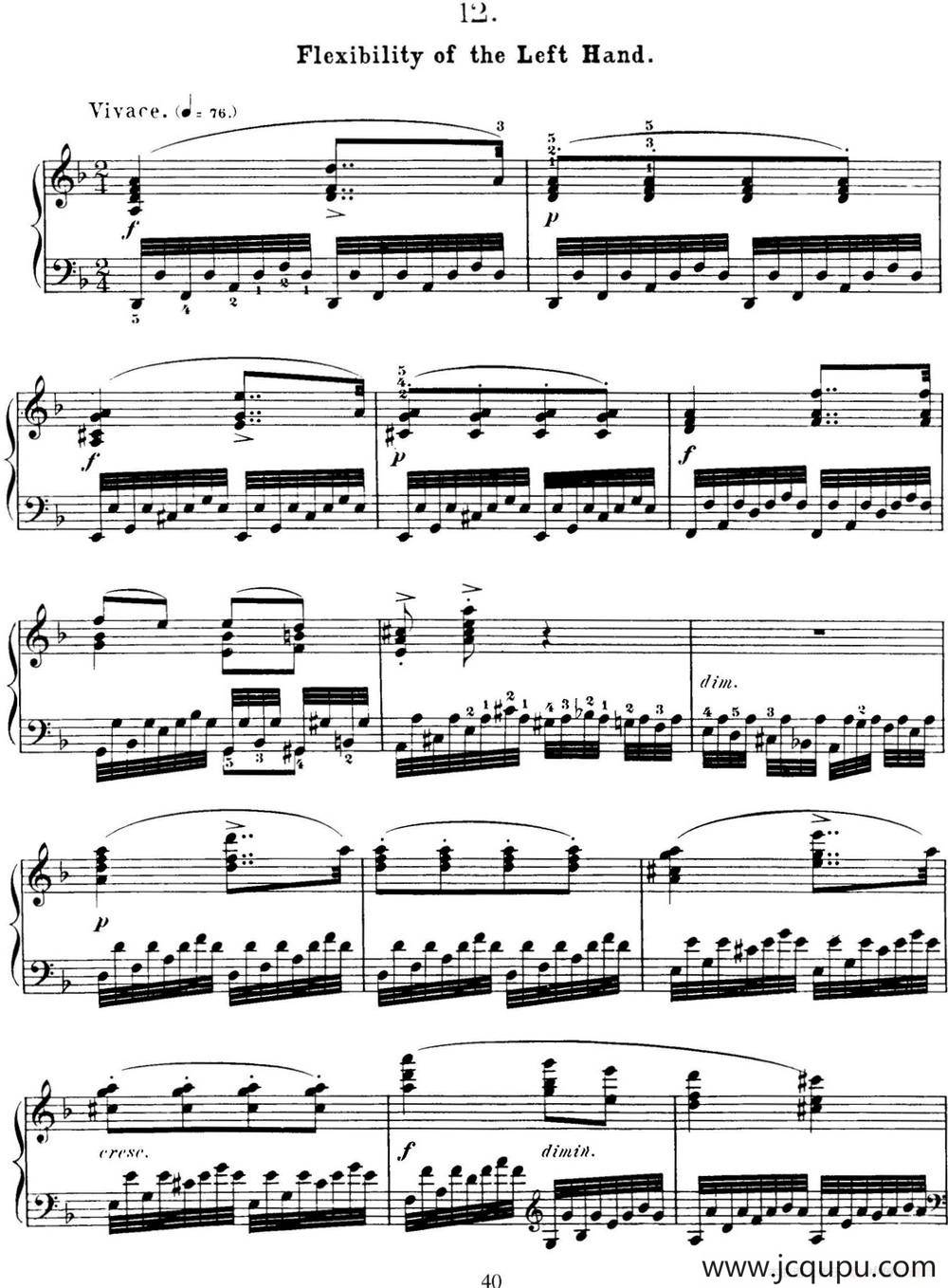 50首车尔尼Op.740钢琴手指灵巧技术练习曲（NO.12）简谱