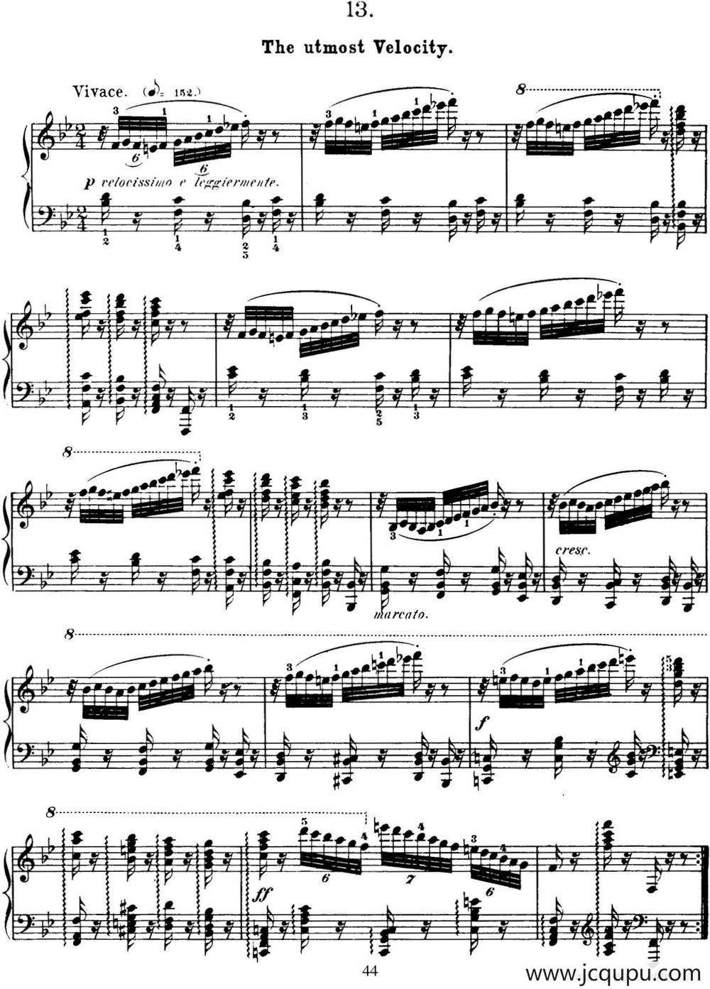 50首车尔尼Op.740钢琴手指灵巧技术练习曲（NO.13）简谱