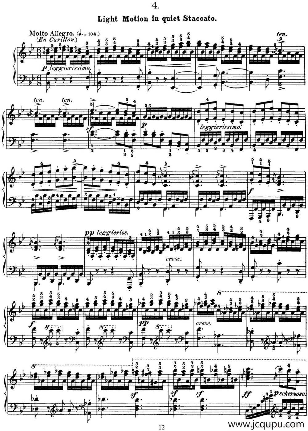 50首车尔尼Op.740钢琴手指灵巧技术练习曲（NO.4）简谱