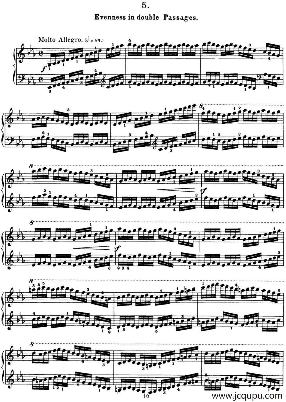 50首车尔尼Op.740钢琴手指灵巧技术练习曲（NO.5）简谱