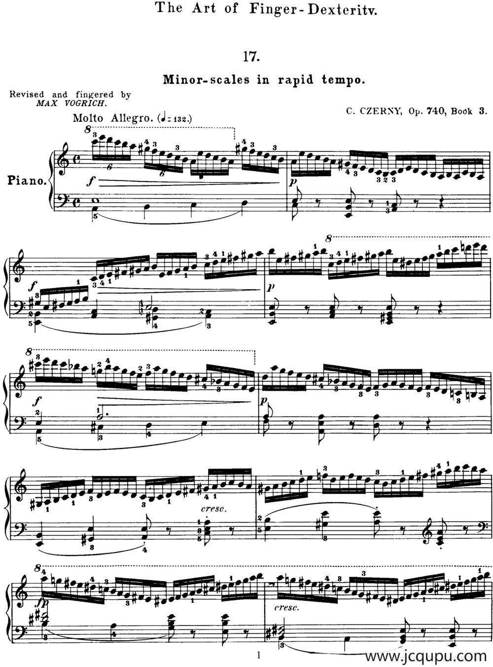 50首车尔尼Op.740钢琴手指灵巧技术练习曲（NO.17）简谱