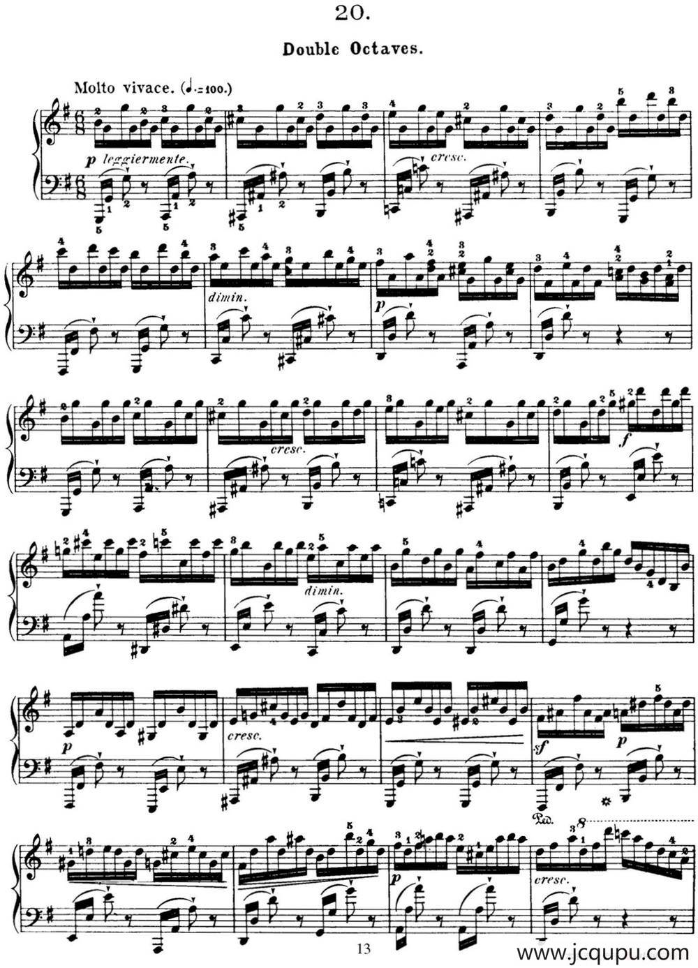 50首车尔尼Op.740钢琴手指灵巧技术练习曲（NO.20）简谱