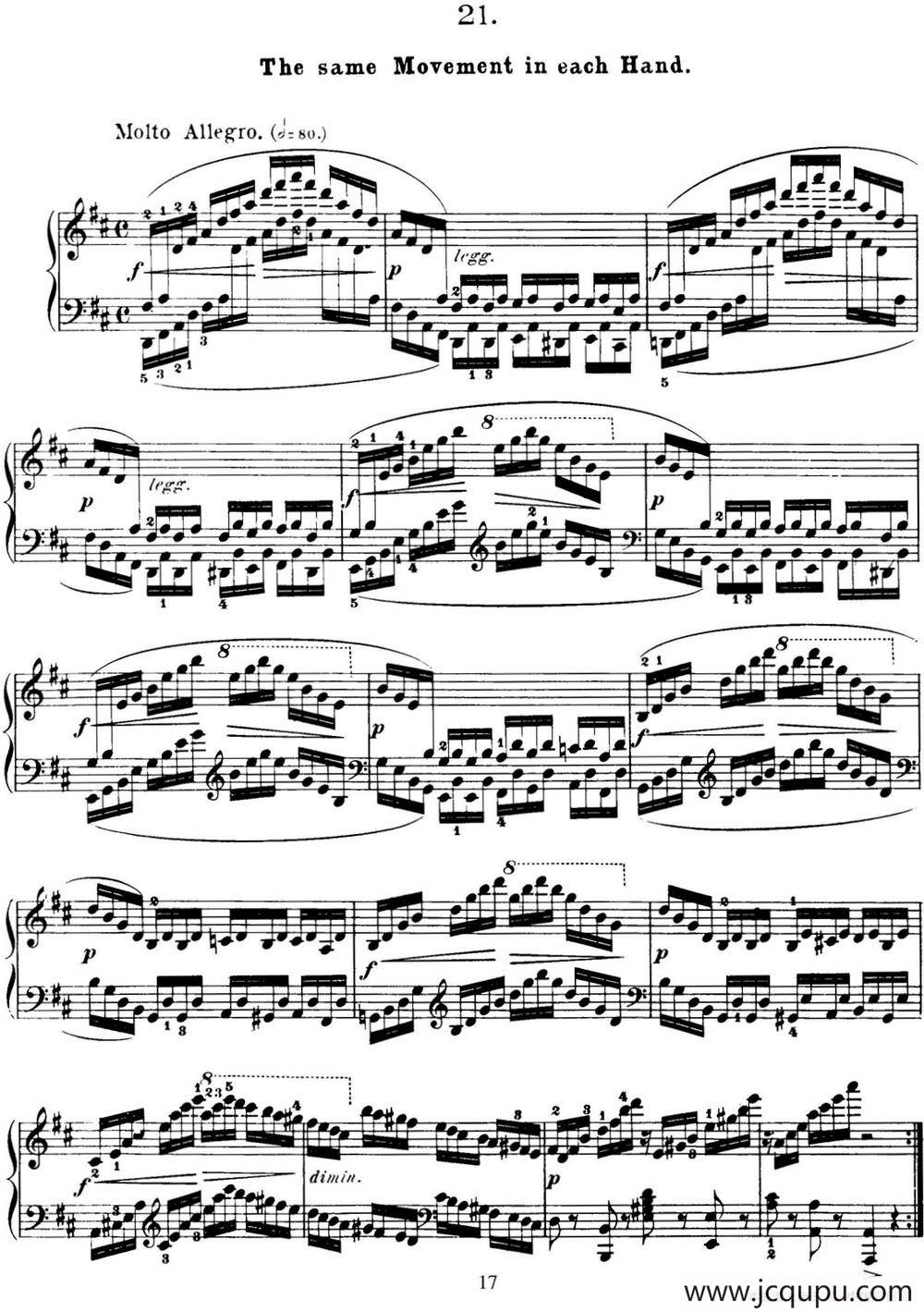 50首车尔尼Op.740钢琴手指灵巧技术练习曲（NO.21）简谱