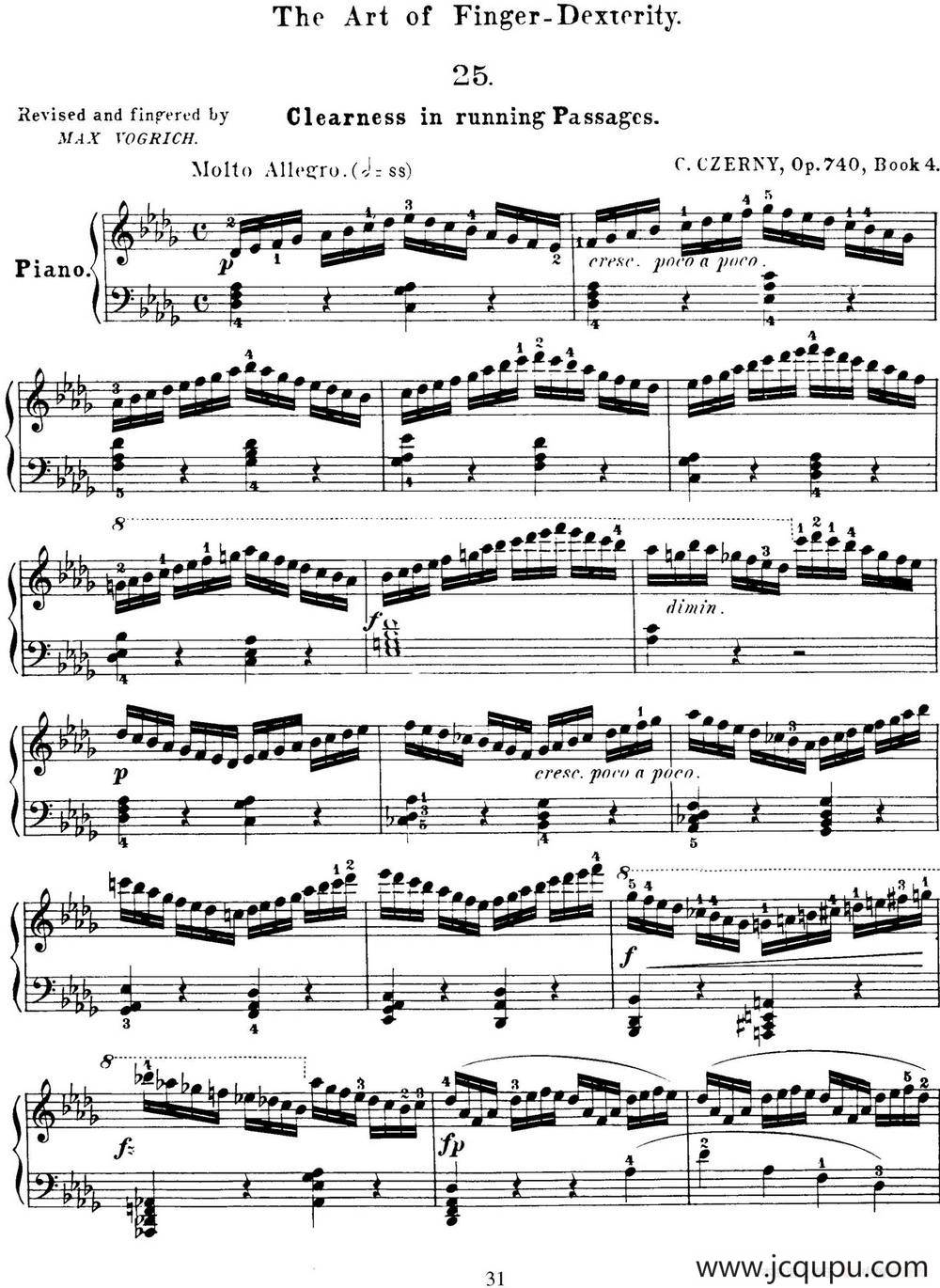 50首车尔尼Op.740钢琴手指灵巧技术练习曲（NO.25）简谱