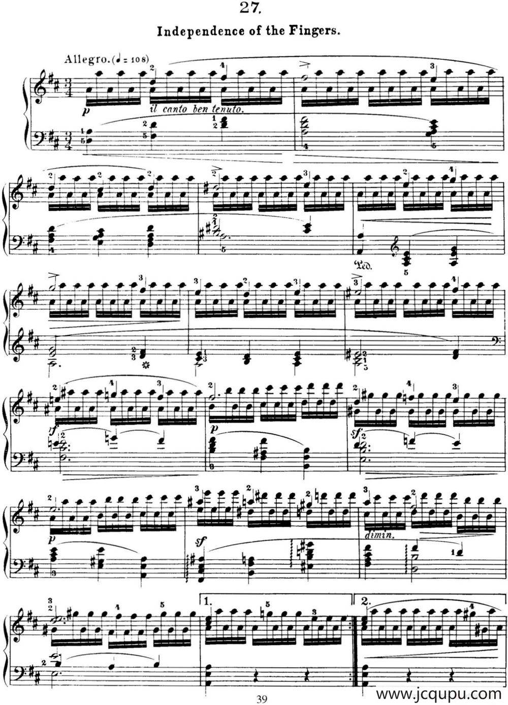 50首车尔尼Op.740钢琴手指灵巧技术练习曲（NO.27）简谱