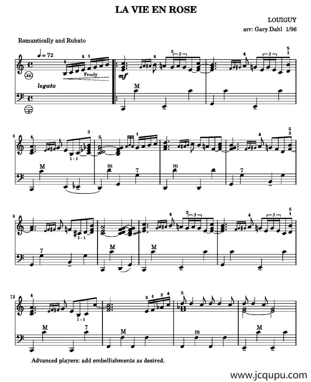 LA VIE EN ROSE（ 玫瑰人生）简谱