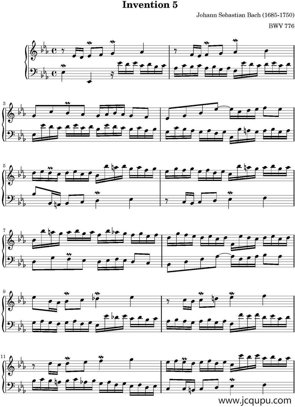 15首巴赫二部创意曲集（NO.5）简谱