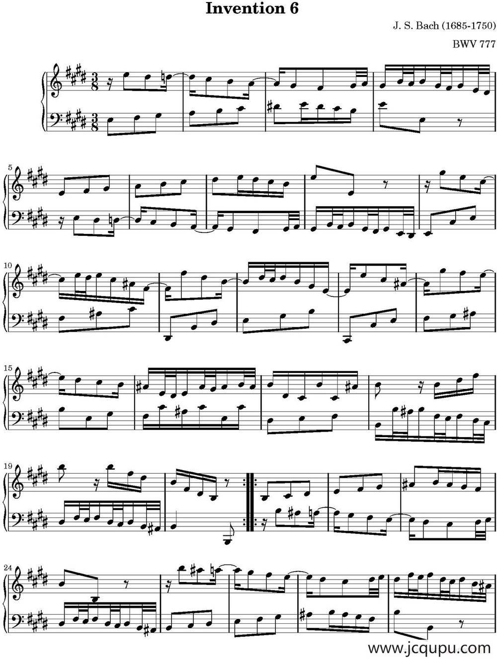15首巴赫二部创意曲集（NO.6）简谱