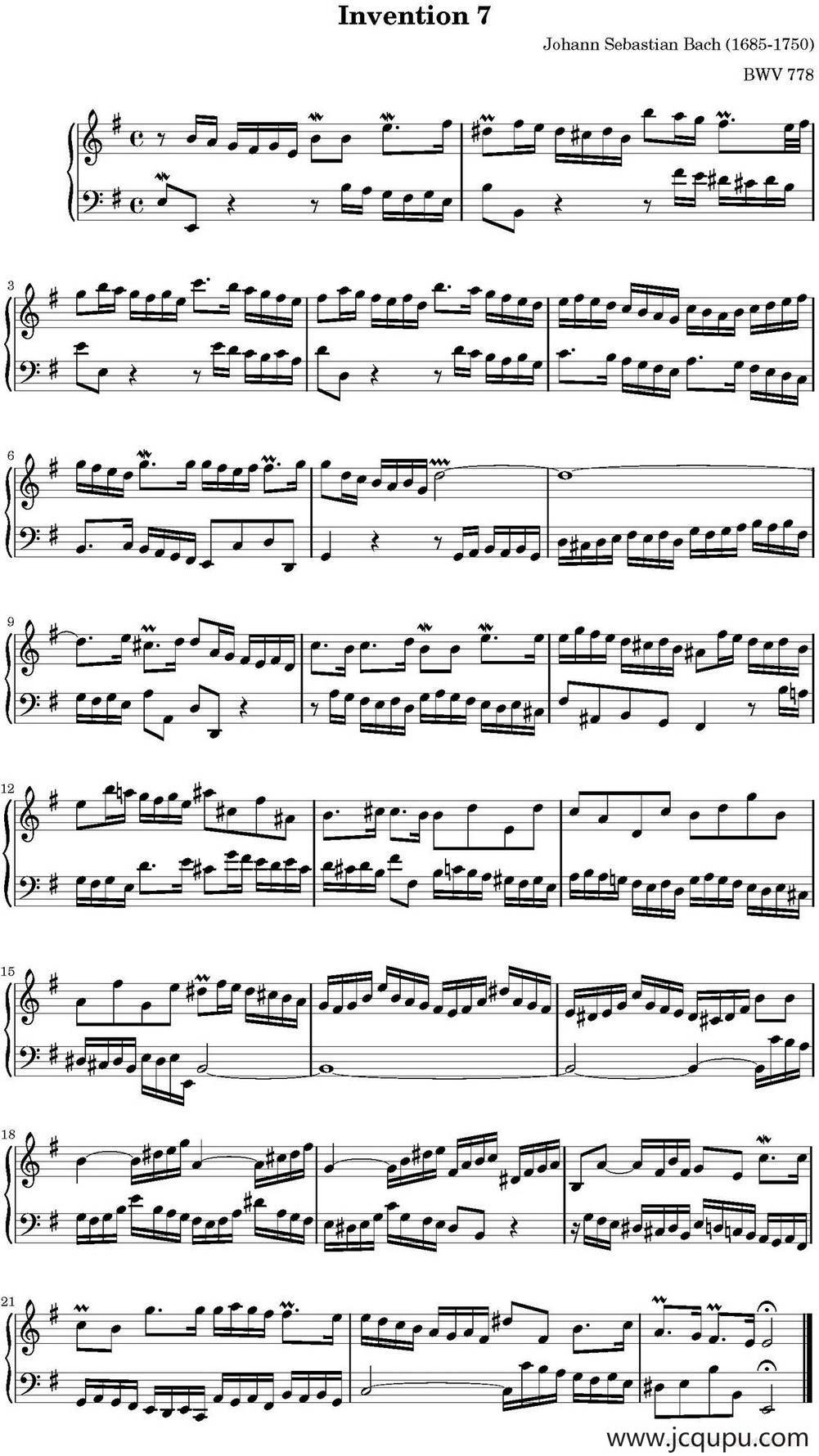 15首巴赫二部创意曲集（NO.7）简谱
