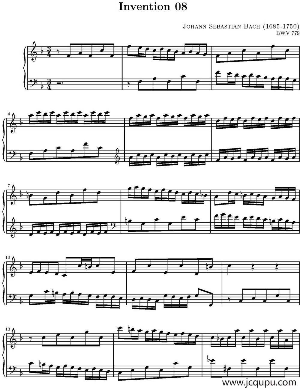 15首巴赫二部创意曲集（NO.8）简谱