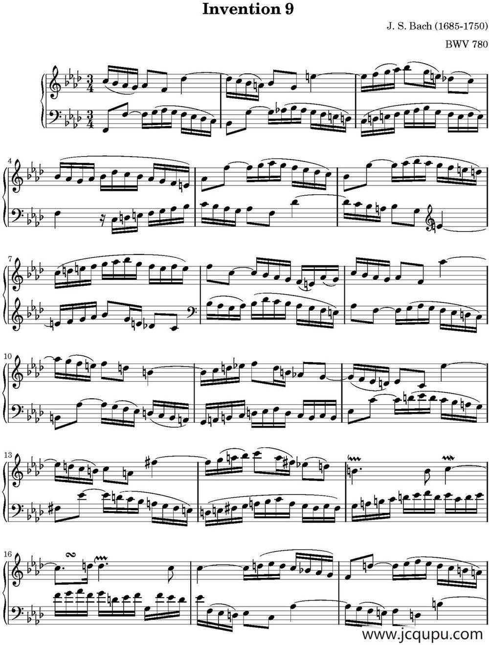 15首巴赫二部创意曲集（NO.9）简谱
