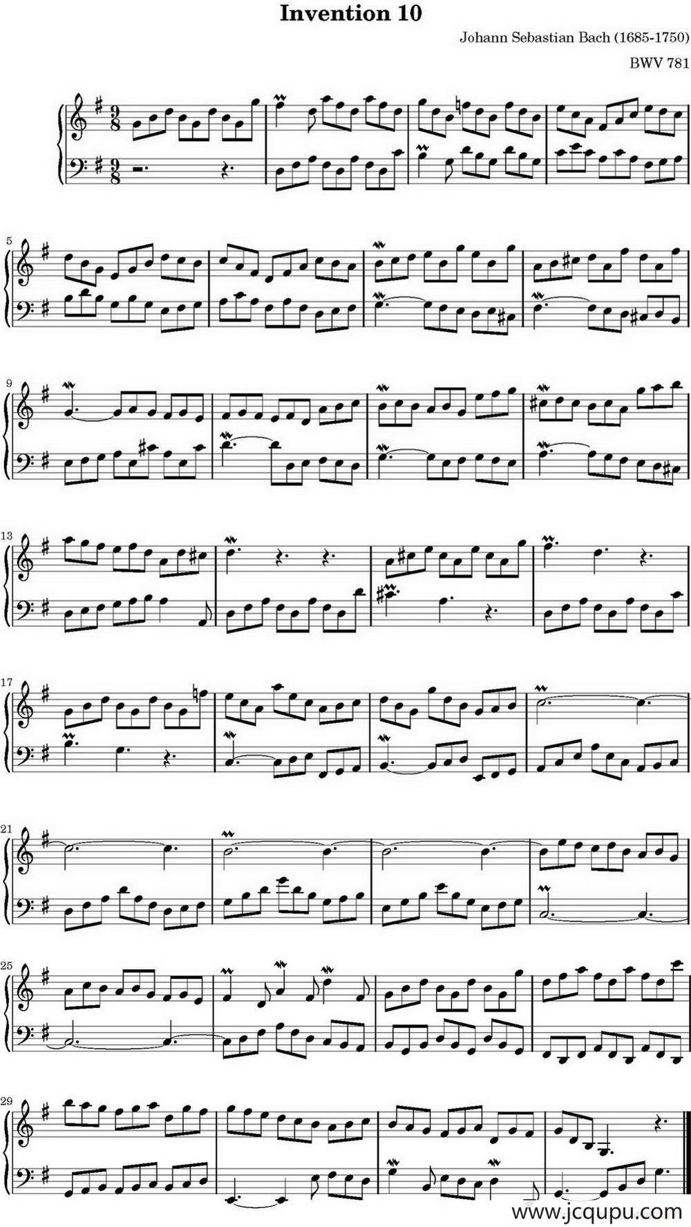 15首巴赫二部创意曲集（NO.10）简谱