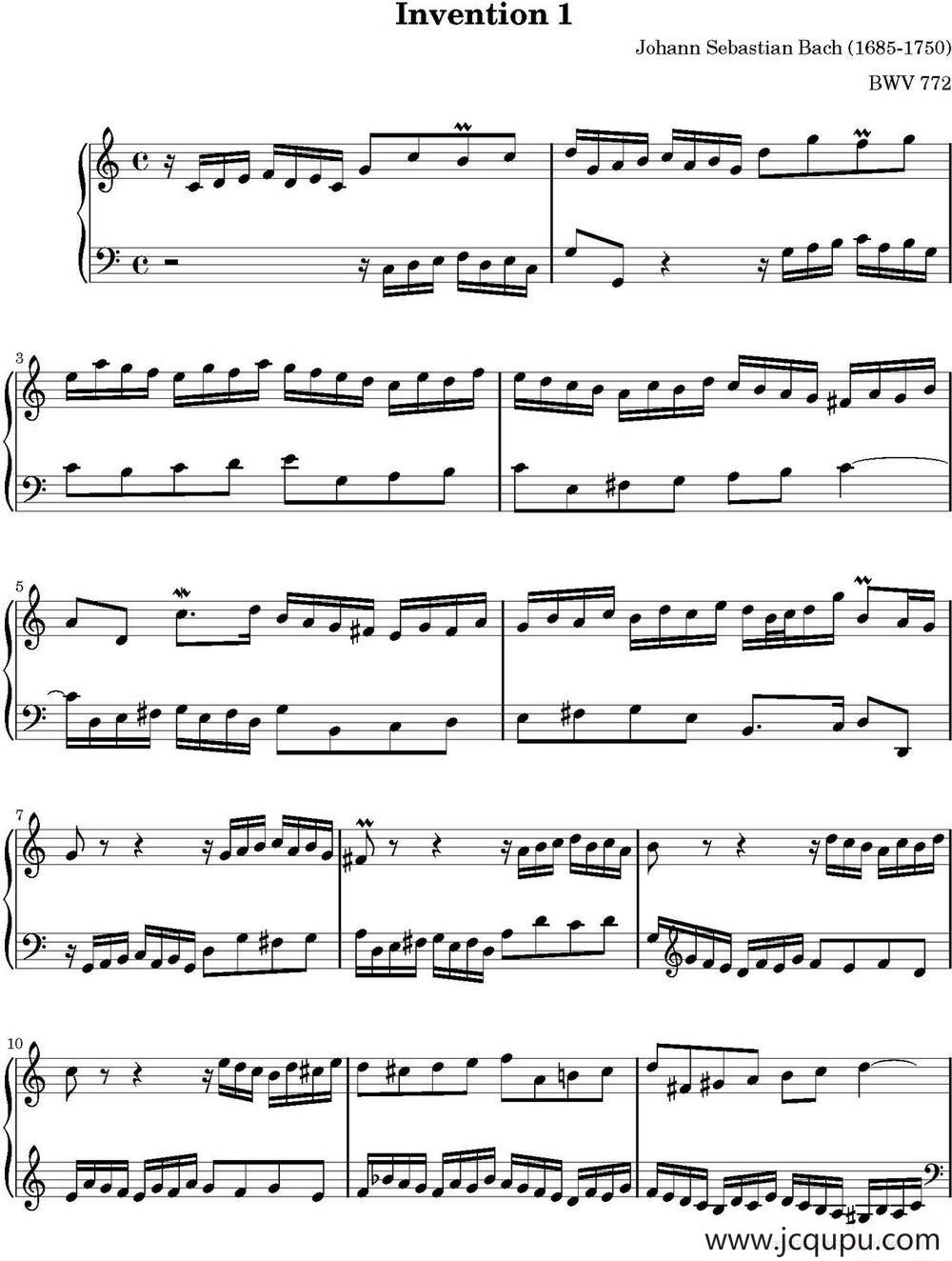 15首巴赫二部创意曲集（NO.1）简谱
