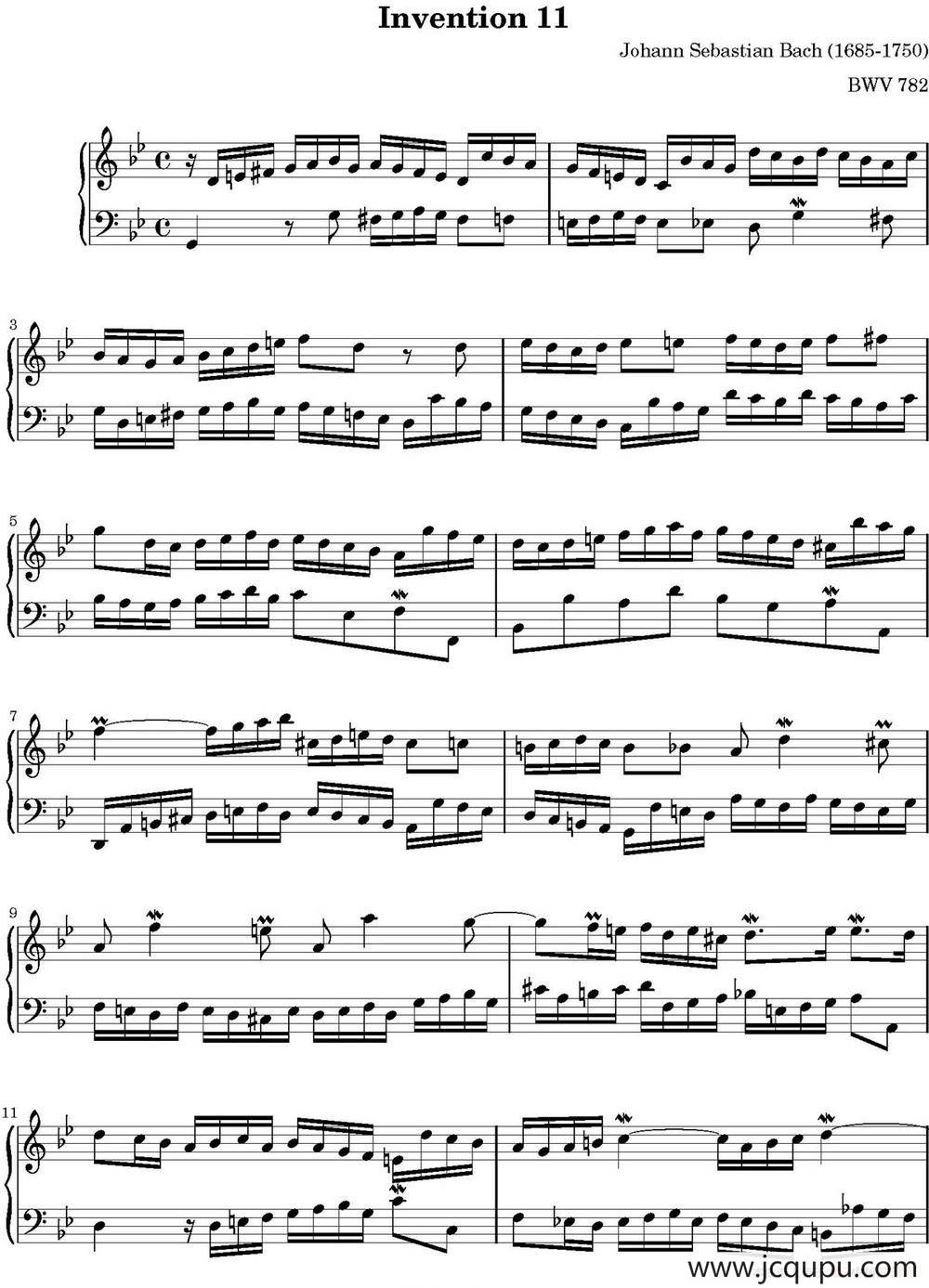 15首巴赫二部创意曲集（NO.11）简谱