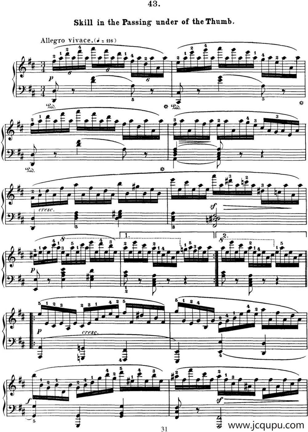 50首车尔尼Op.740钢琴手指灵巧技术练习曲（NO.43）简谱