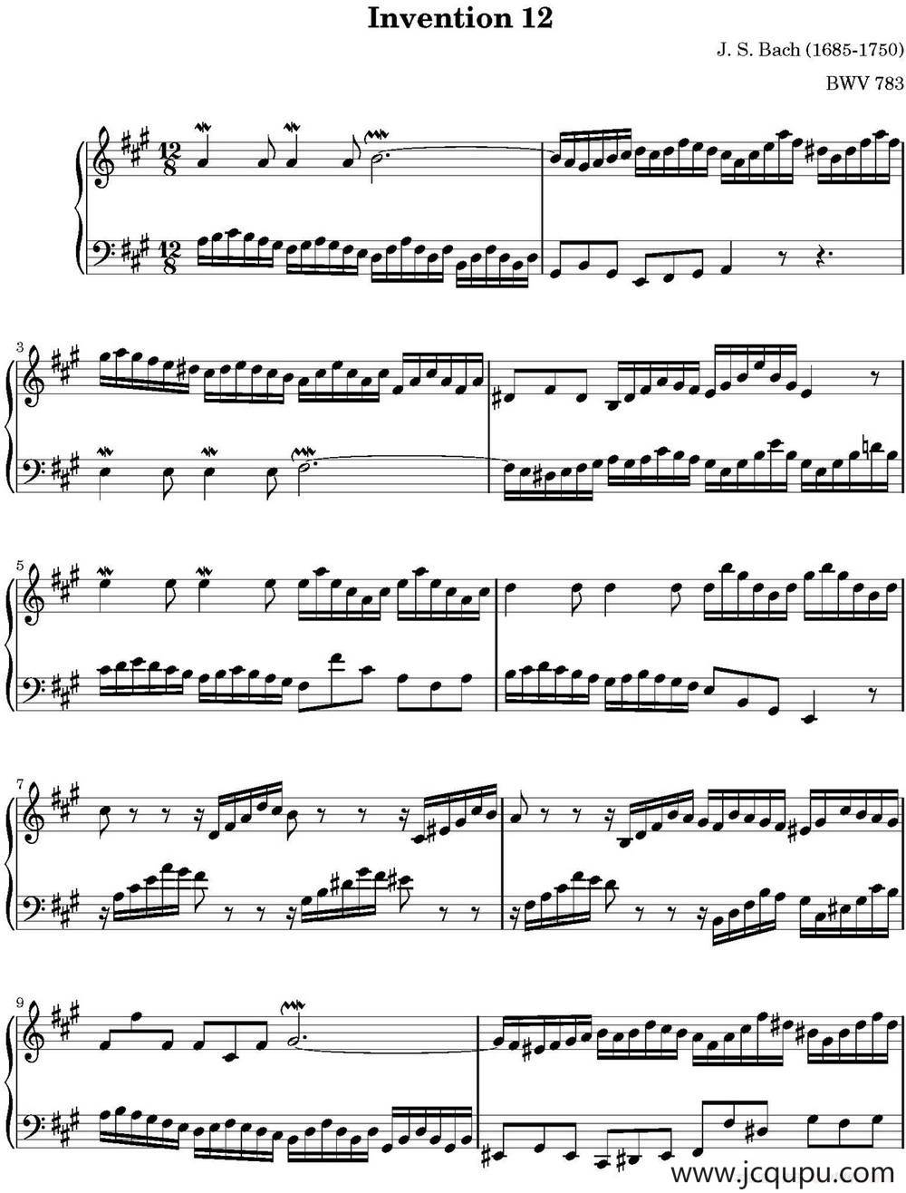 15首巴赫二部创意曲集（NO.12）简谱