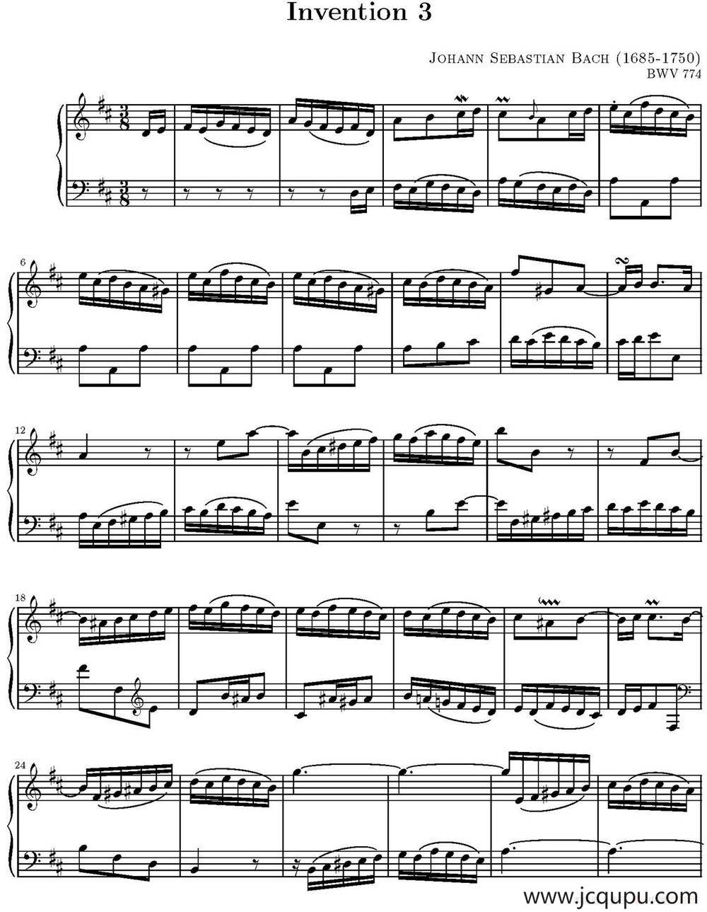 15首巴赫二部创意曲集（NO.3）简谱