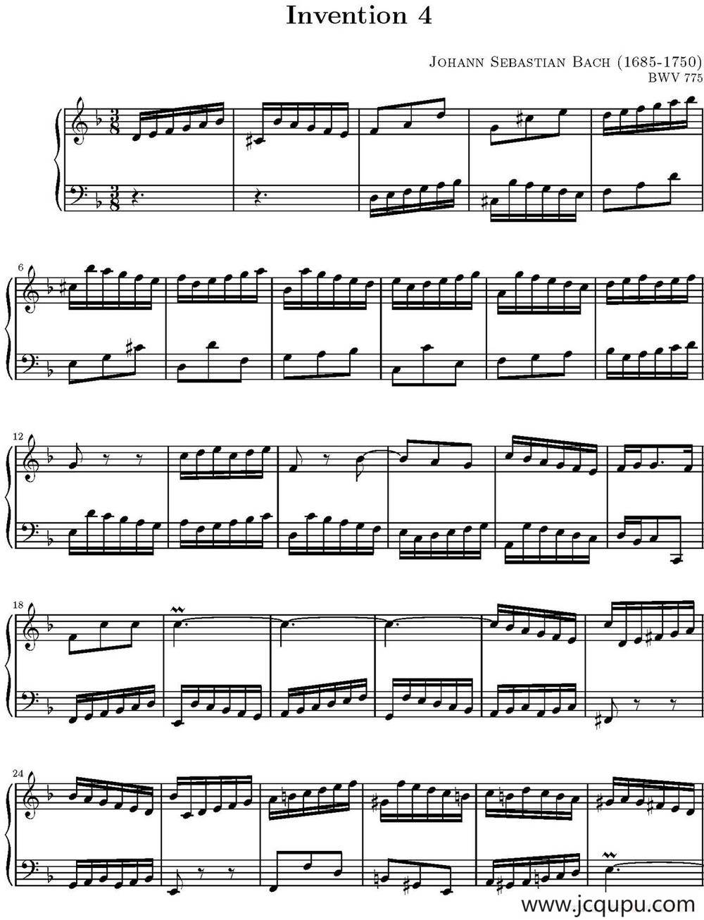 15首巴赫二部创意曲集（NO.4）简谱