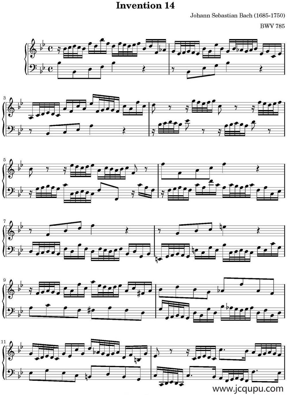 15首巴赫二部创意曲集（NO.14）简谱