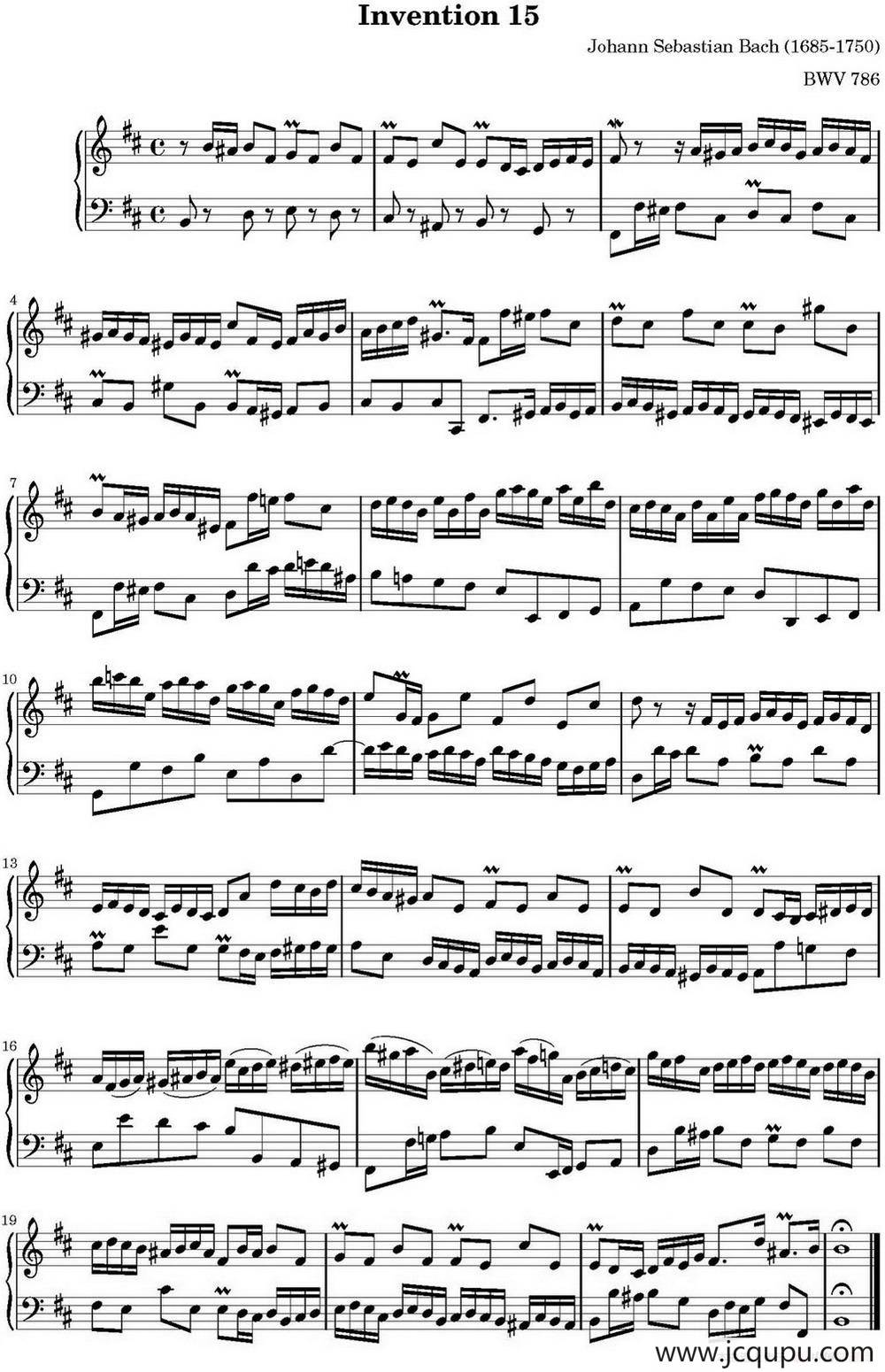 15首巴赫二部创意曲集（NO.15）简谱