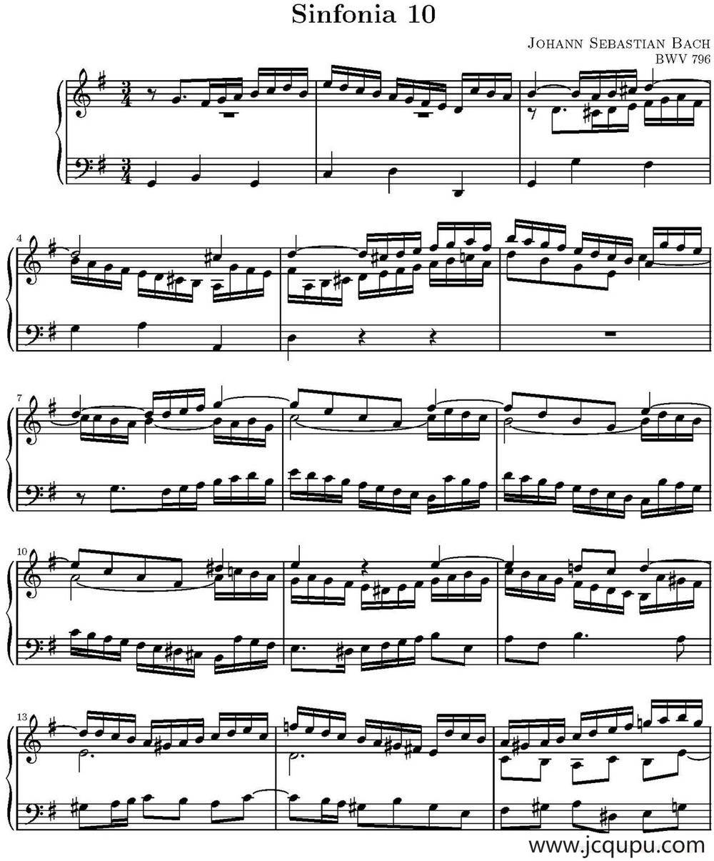 15首巴赫三部创意曲集（NO.10）简谱