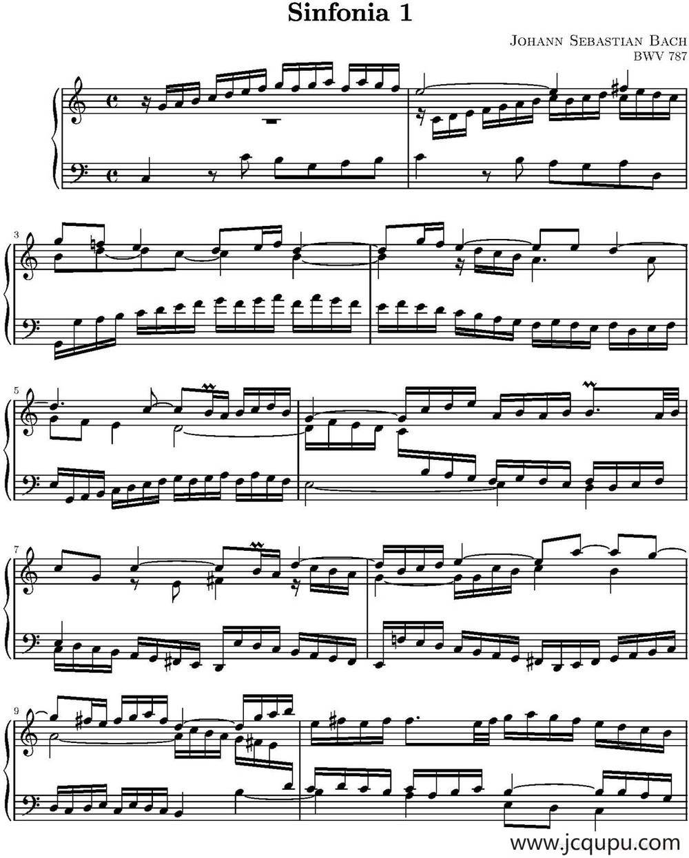 15首巴赫三部创意曲集（NO.1）简谱