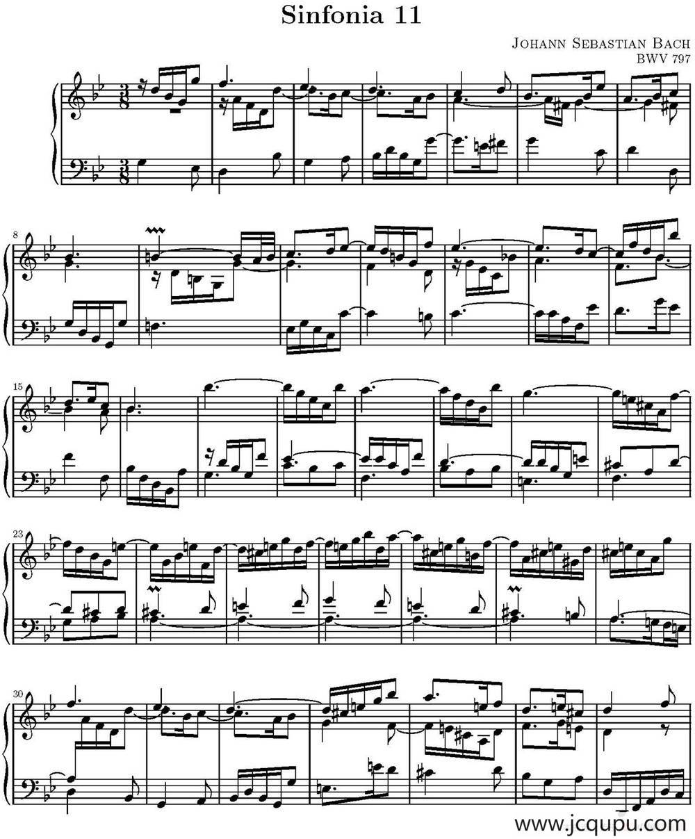 15首巴赫三部创意曲集（NO.11）简谱