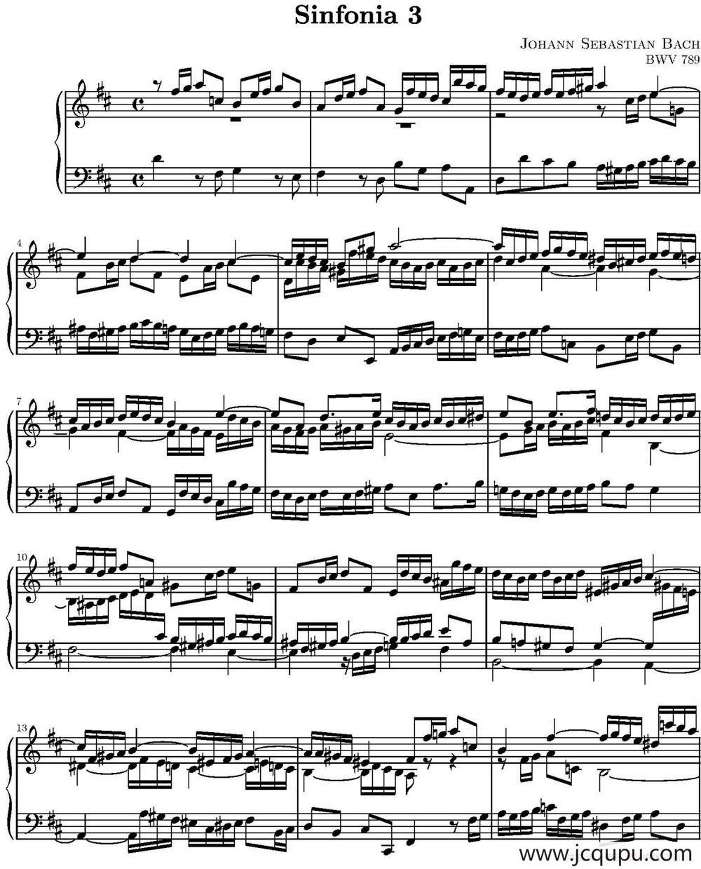 15首巴赫三部创意曲集（NO.3）简谱