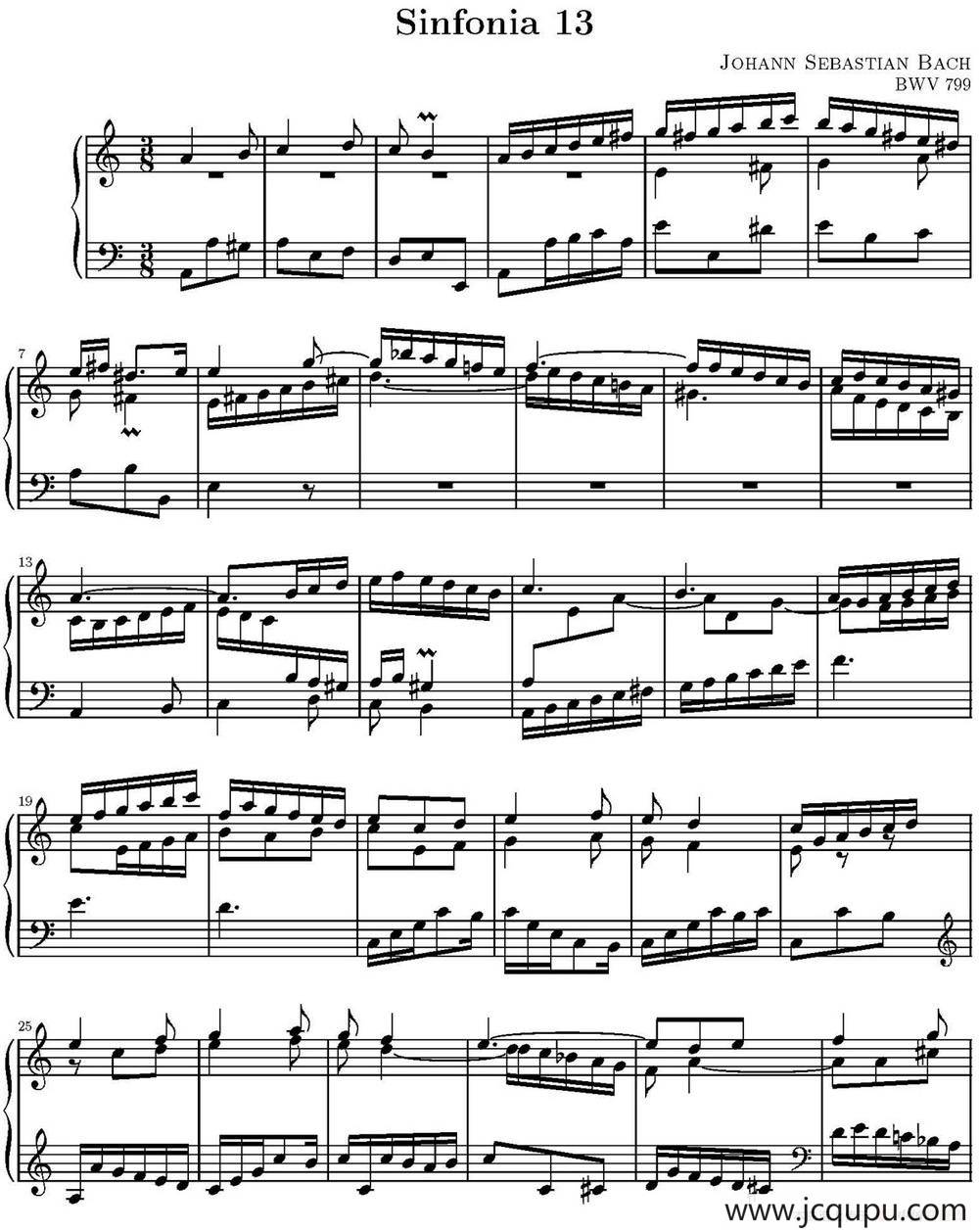 15首巴赫三部创意曲集（NO.13）简谱