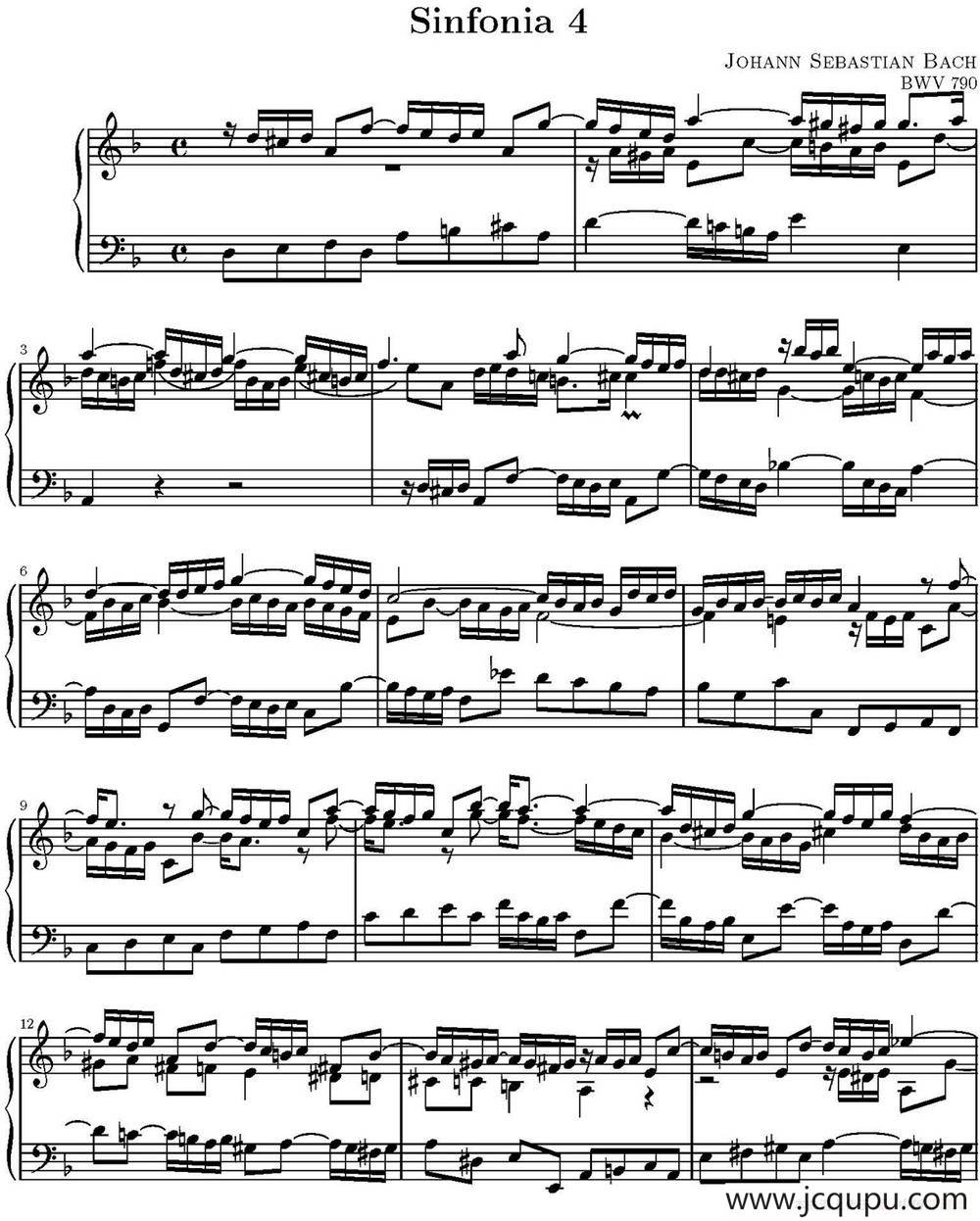 15首巴赫三部创意曲集（NO.4）简谱