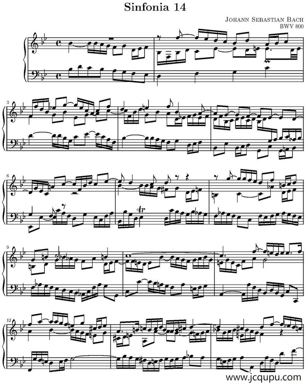 15首巴赫三部创意曲集（NO.14）简谱