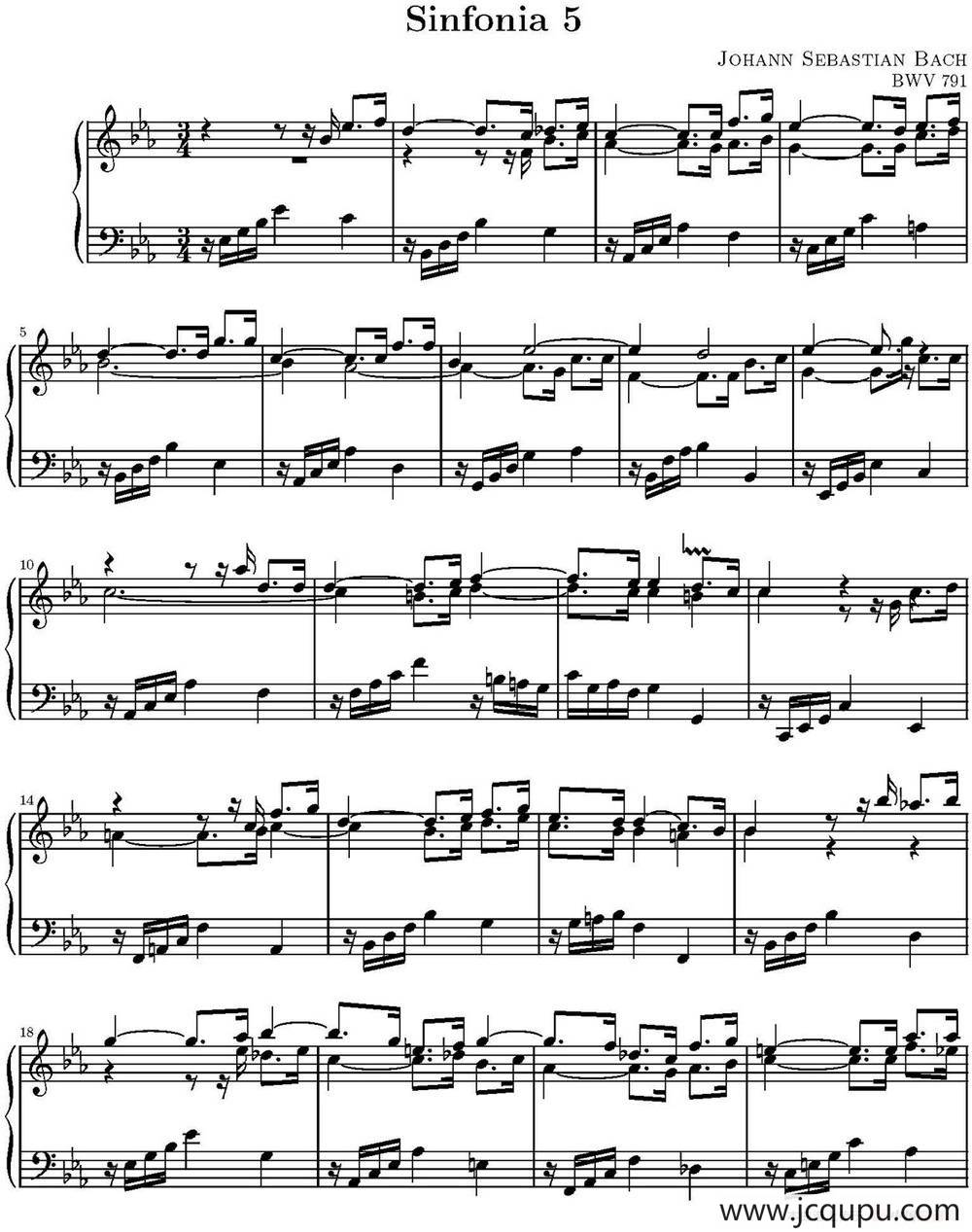 15首巴赫三部创意曲集（NO.5）简谱