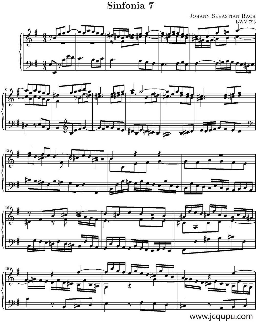 15首巴赫三部创意曲集（NO.7）简谱