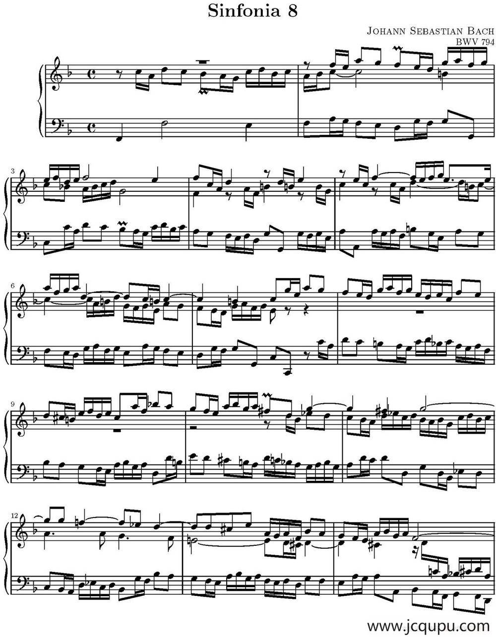 15首巴赫三部创意曲集（NO.8）简谱