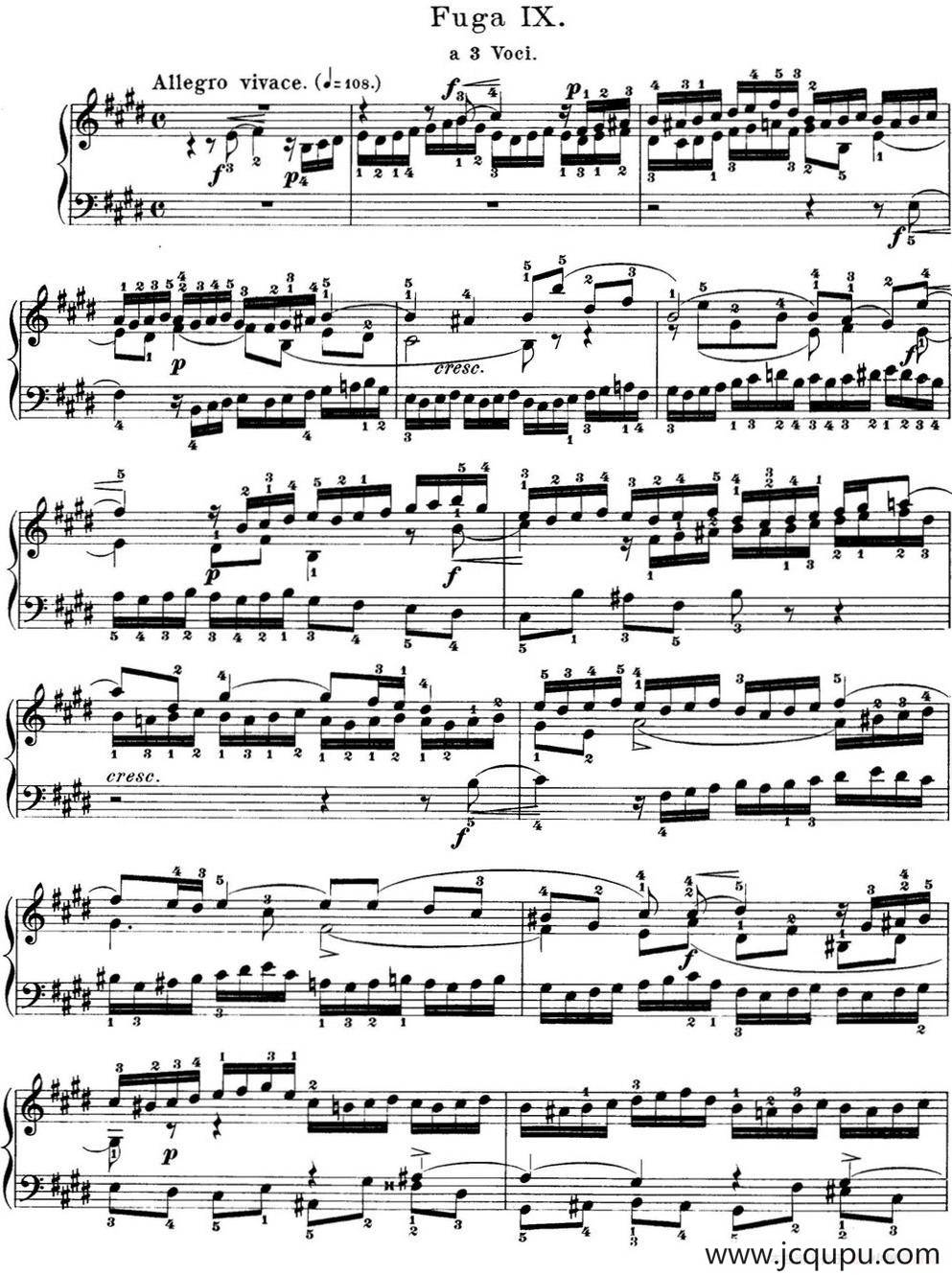 巴赫《平均律钢琴曲集·第一卷》之赋格曲（NO.9）简谱