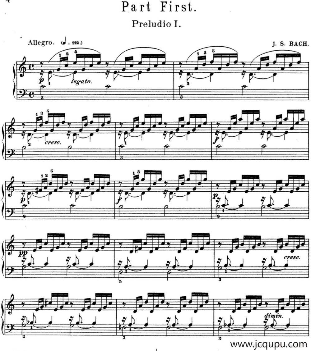 巴赫《平均律钢琴曲集·第一卷》之前奏曲（NO.1）简谱