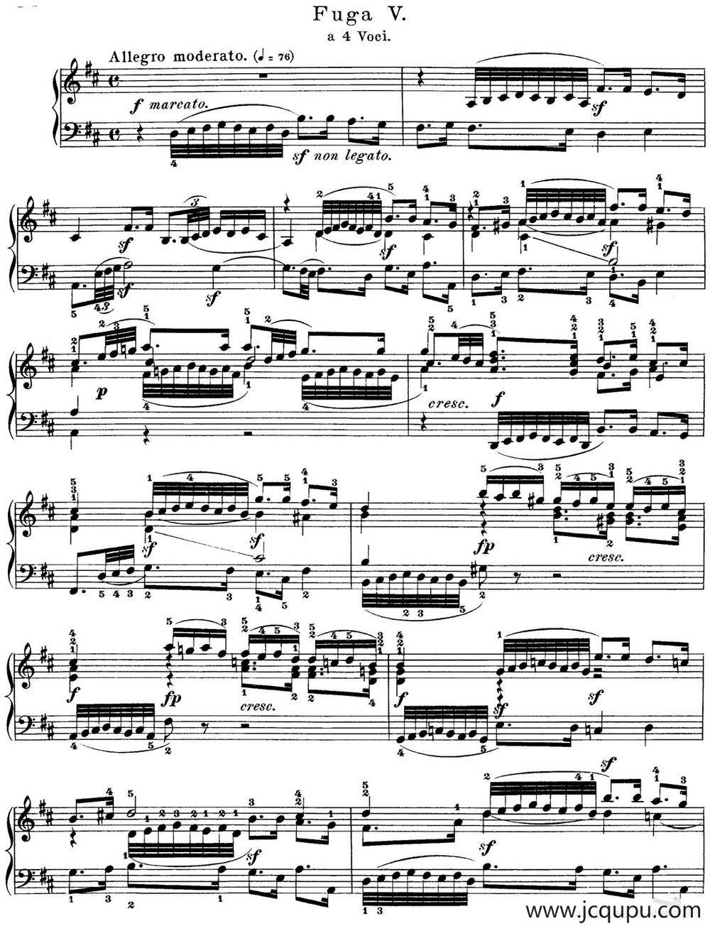 巴赫《平均律钢琴曲集·第一卷》之赋格曲（NO.5）简谱
