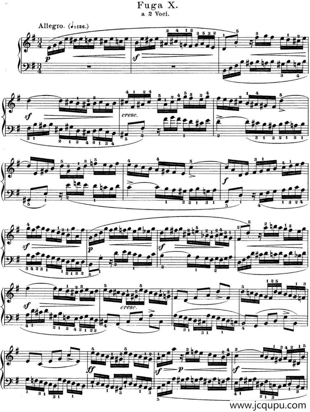 巴赫《平均律钢琴曲集·第一卷》之赋格曲（NO.10）简谱