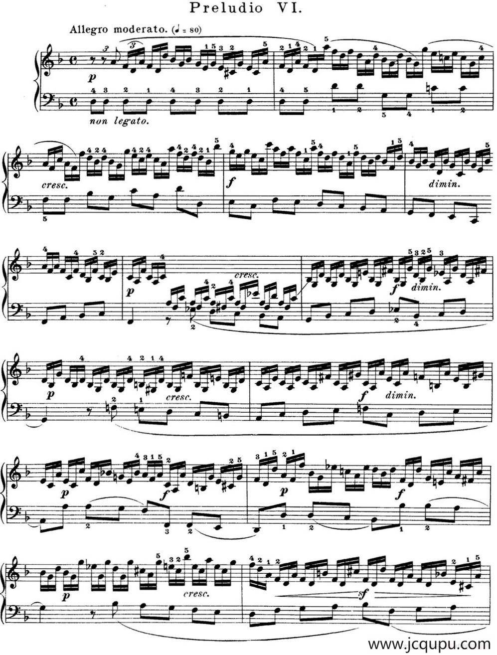 巴赫《平均律钢琴曲集·第一卷》之前奏曲（NO.6）简谱