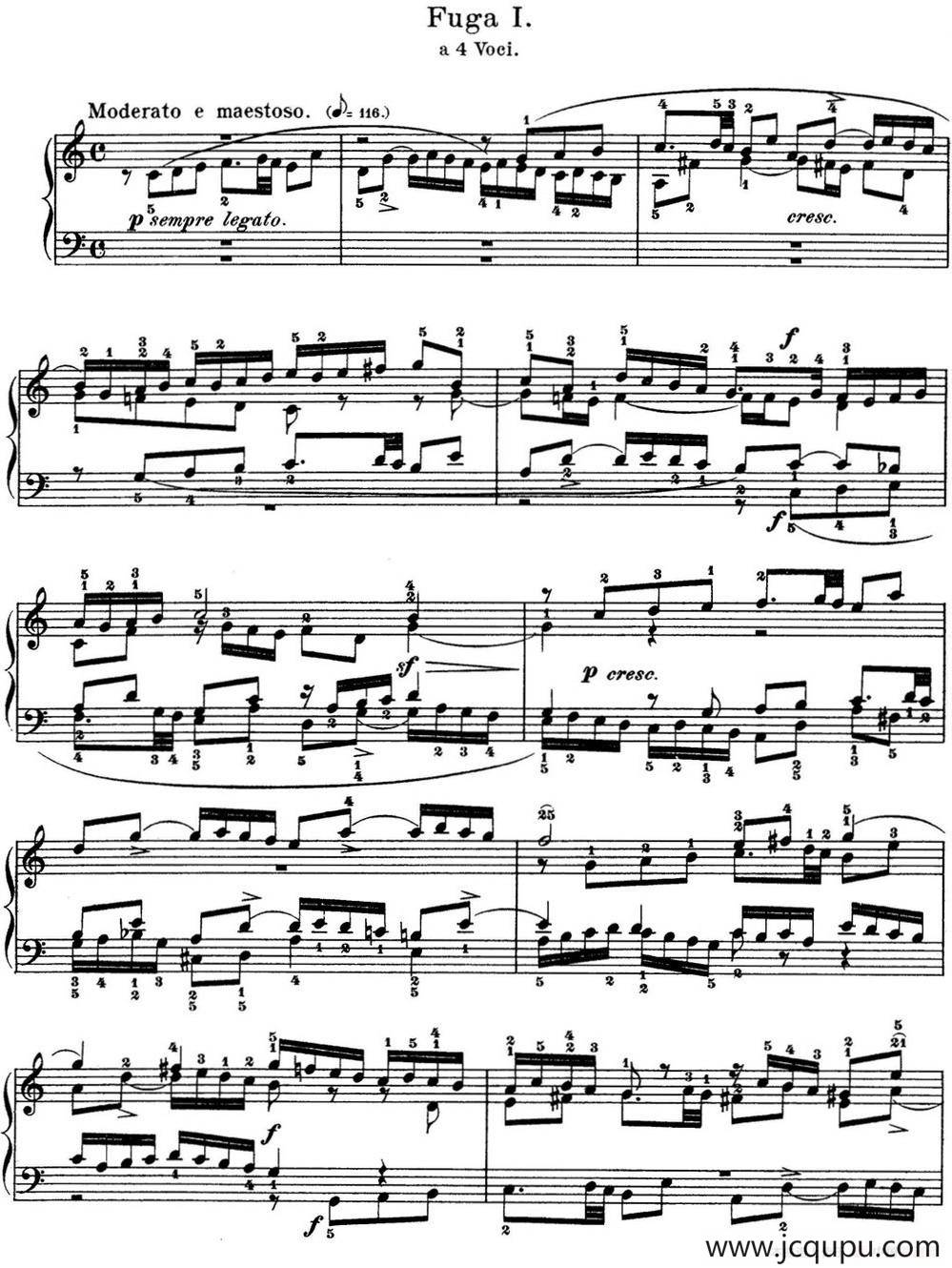 巴赫《平均律钢琴曲集·第一卷》之赋格曲（NO.1）简谱