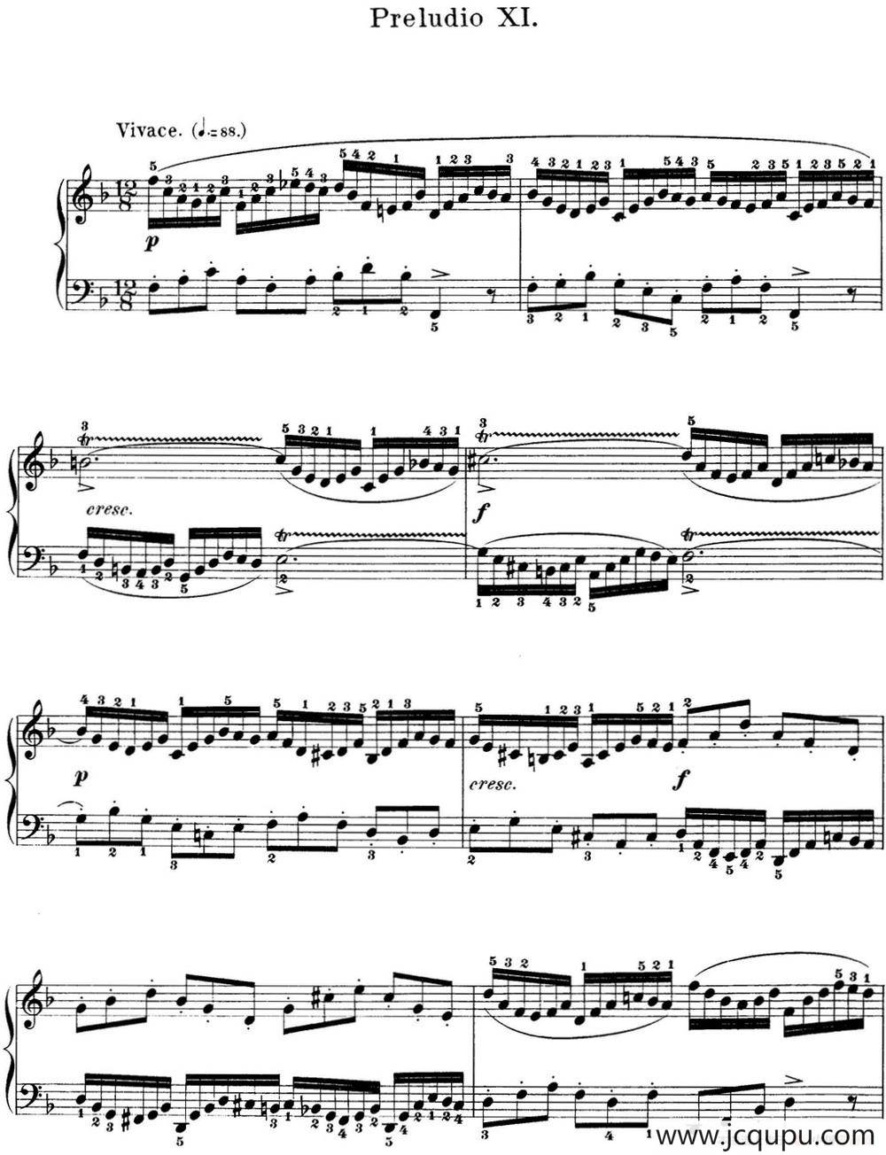 巴赫《平均律钢琴曲集·第一卷》之前奏曲（NO.11）简谱