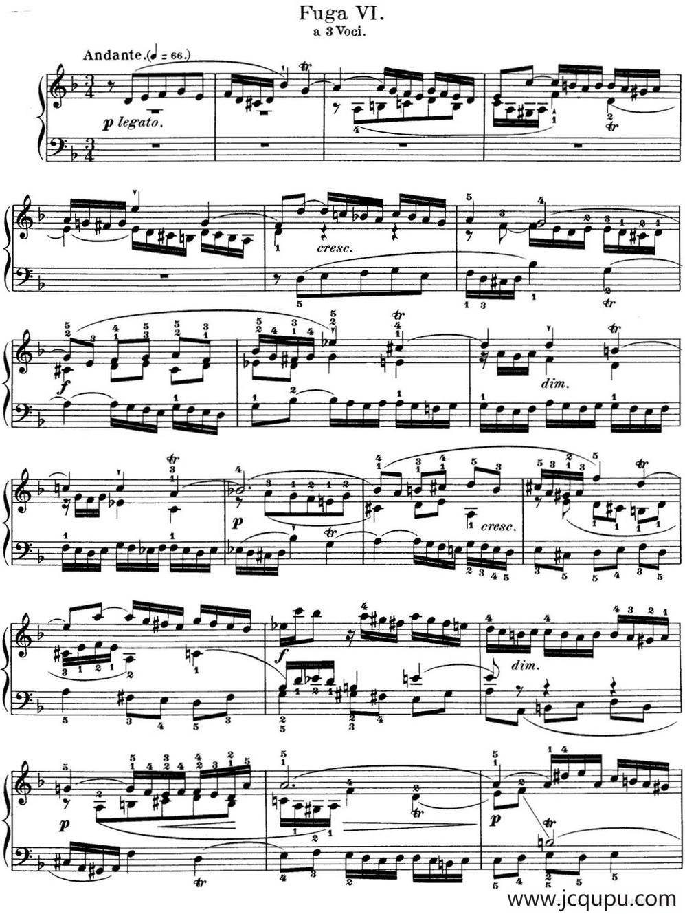 巴赫《平均律钢琴曲集·第一卷》之赋格曲（NO.6）简谱