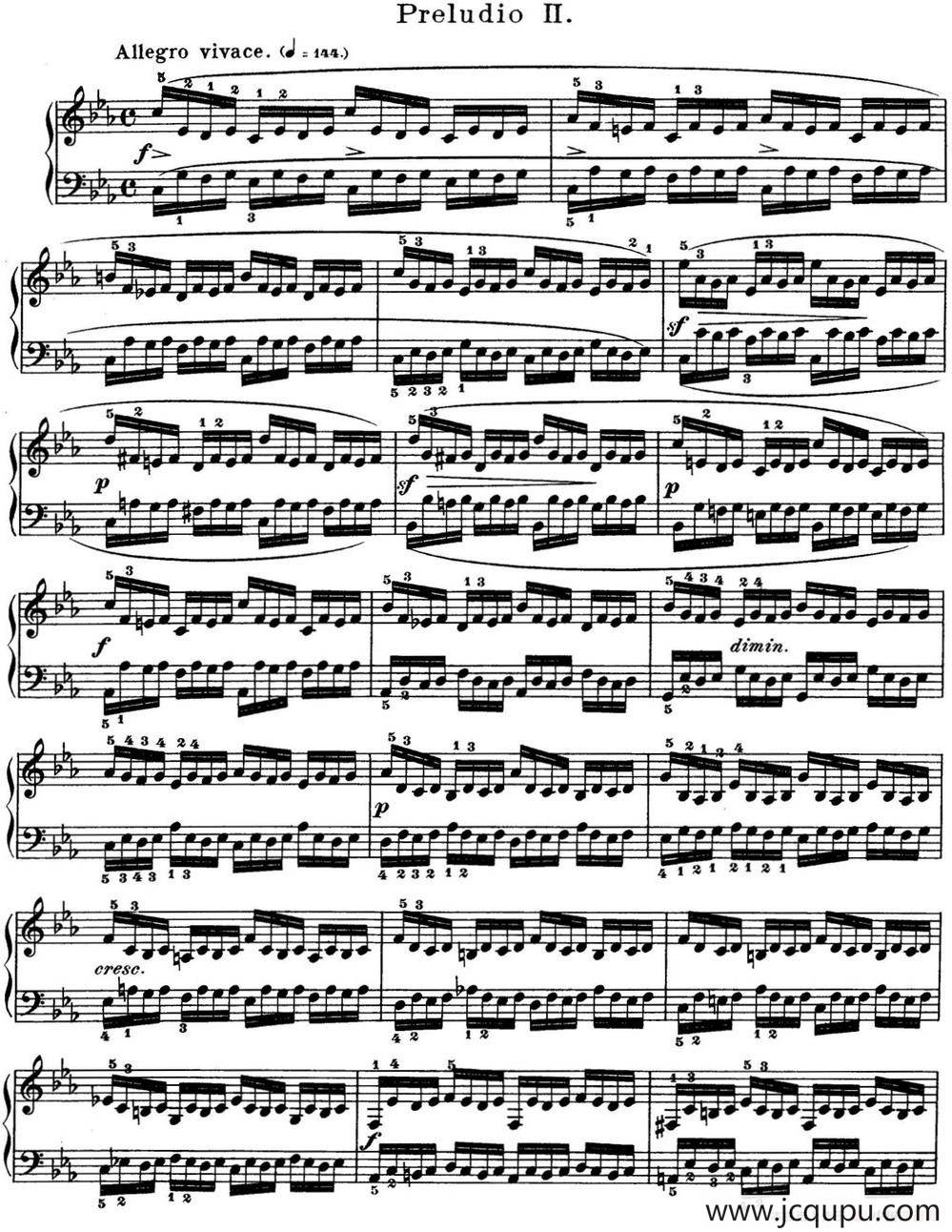巴赫《平均律钢琴曲集·第一卷》之前奏曲（NO.2）简谱