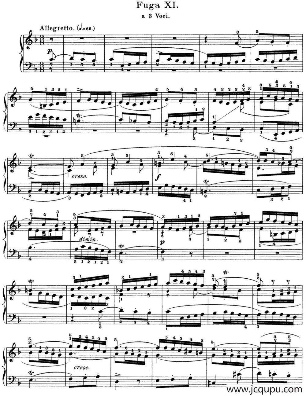巴赫《平均律钢琴曲集·第一卷》之赋格曲（NO.11）简谱